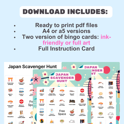 Japan Scavenger Hunt Bingo Game – Fun Travel Activity for Kids & Adults!
